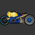 Blue And Yellow Motorcycle With C7R1 Logo And Brown Leather Seat Design