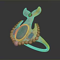 Copper Colored Ring With Fish Tail Design Green Oval Gemstone Small Beads And Purple Stones