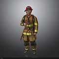 A Man Standing in Yellow Firefighter Uniform with Red Helmet and Protective Gear