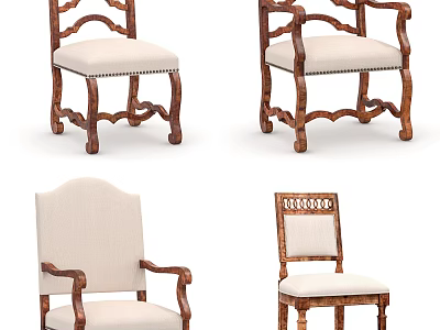 Classic Wooden Armchair With Carved Frame Light Upholstery And Various Angles 3d model