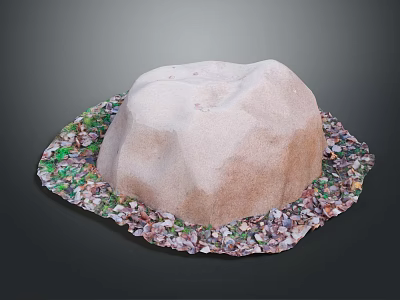 Natural Stone With Wooden Accents And Colorful Pebble Surroundings On Gray Background 3d model