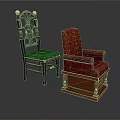 Classic Carved Chair With Green Cushion And Red Leather Armchair Furniture