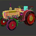 Red Vintage Tractor With Large Wheels And Red Seat On Dark Background