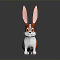 Cute Red And White Rabbit Character With Long Ears 3D Rendered On Reflective Surface 3d model
