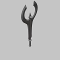 Golden and Red Glowing Weapon with Intricate Curved Metallic Decorative Patterns