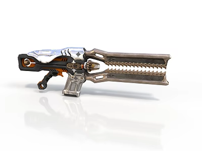 Futuristic Sci Fi Weapon With Metallic Finish Orange Accents Serrated Components And Mechanical Details 3d model