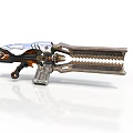 Futuristic Sci Fi Weapon With Metallic Finish Orange Accents Serrated Components And Mechanical Details