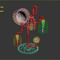 Industrial Steampunk Style Decorative Lamp With Metal Pipes Pressure Gauges Gear Base And Caged Lights