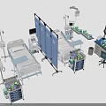 Medical Furniture in Clinical Setting With Hospital Bed Cabinets And Mobile Tables