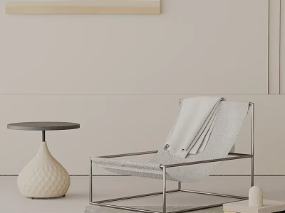 Modern Leisure Chair With Metal Frame Woven Design And Side Table In Minimalist Space 3d model