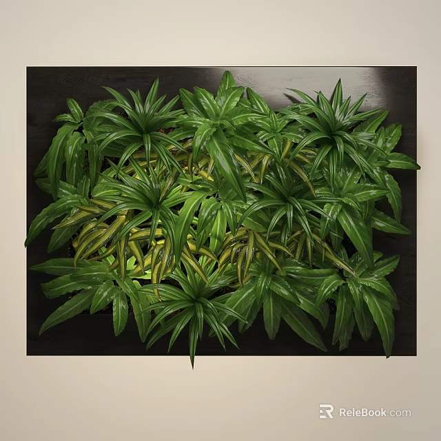 Lush Green Plants With Broad Leaves And Yellow Stripes In Dark Frame Wall Decor 3d model 
