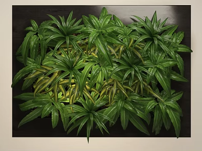 Lush Green Plants With Broad Leaves And Yellow Stripes In Dark Frame Wall Decor 3d model