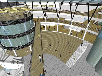 Modern Commercial Street Design With Glass Roof Multiple Floors And Pedestrian Walkways 3d model