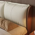Modern Double Bed With Wooden Frame Light Headboard Bedside Table Lamp And Floral Rug