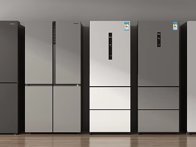 Modern Refrigerators And Freezers In Various Styles And Colors For Home Kitchen Use 3d model