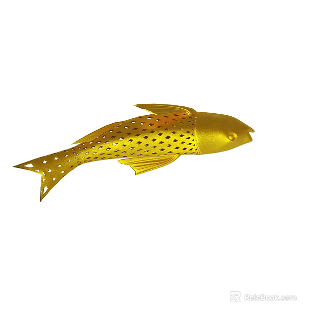 Golden Fish Shaped Decorative Ornament With Perforated Design For Home Decoration 3d model 
