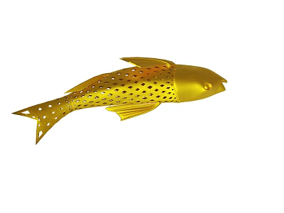 Golden Fish Shaped Decorative Ornament With Perforated Design For Home Decoration 3d model