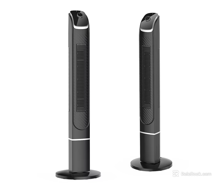 Two Modern Black Tower Heaters With Slim Design Decorative Stripes And Stable Base 3d model 