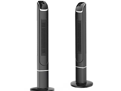 Two Modern Black Tower Heaters With Slim Design Decorative Stripes And Stable Base 3d model