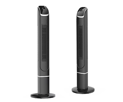 Two Modern Black Tower Heaters With Slim Design Decorative Stripes And Stable Base 3d model