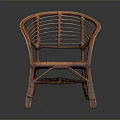 Handcrafted Rattan Wicker Stool with Curved Armrests and Woven Seat Backrest