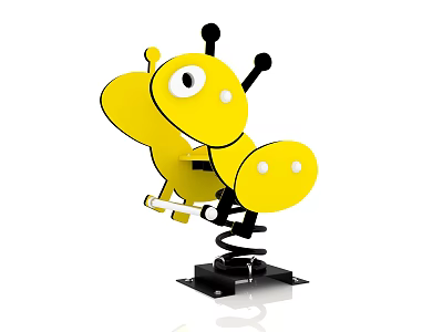 Yellow Cartoon Bug Shaped Spring Rider Playground Equipment For Kids 3d model