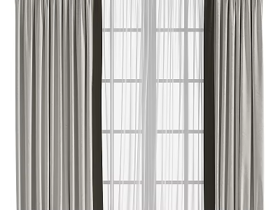 Modern Layered Window Curtains With Sheer Panels And Neutral Fabric Drapes 3d model
