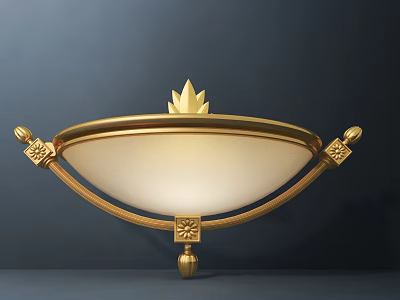 Golden Lotus Decorated Ceiling Light With Carved Details And White Lampshade 3d model