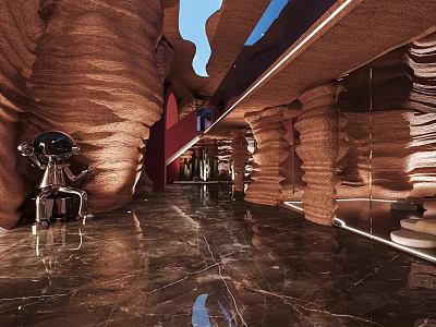 SPA Sauna Modern Interior With Sandstone Walls Soft Lighting And Marble Flooring Reflections 3d model