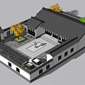 Ancient Siheyuan Architecture With Black Tiled Roof White Walls Courtyard Yellow Tree And White Car