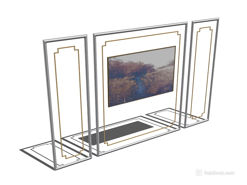 Modern TV Background Wall Design With Decorative Frames TV And Platform 3d model 