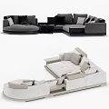 Modern Multi Seater Sofa In Gray Beige With Plush Pillows And Soft Blanket