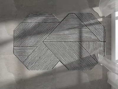 Modern Stylish Rug With Black And White Stripes Geometric Hexagonal Patchwork Design 3d model