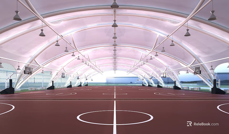 Tensile Membrane Structure For Indoor Sports Arena With Basketball Courts 3d model 