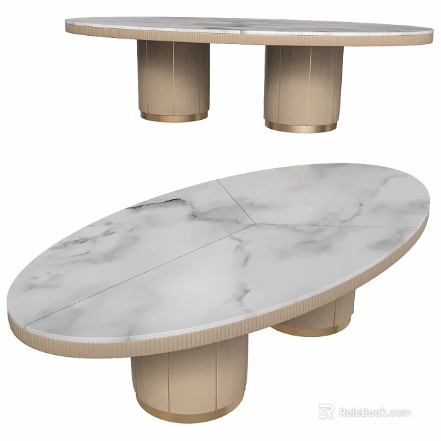 Elegant Modern Functional Table With Oval Marble Tabletop And Golden Metal Legs Design 3d model 