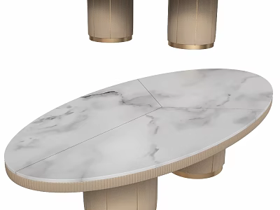 Elegant Modern Functional Table With Oval Marble Tabletop And Golden Metal Legs Design 3d model