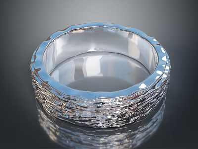 Silver Textured Fashion Ring With Shiny Surface And Modern Design Details 3d model