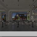 Modern Bar Interior Design With Stylish Lighting Fixtures Tables Chairs Bar Counter And Windows