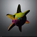Colorful Star Shaped 3D Rendered Object With Vibrant Yellow Pink Blue Hues And Green Eye