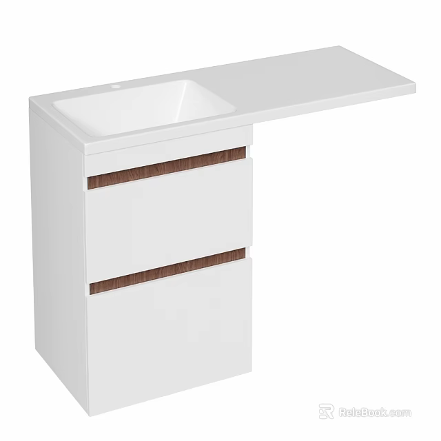 Modern White Bathroom Vanity With Drawers And Wooden Accent Countertop 3d model 