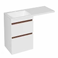 Modern White Bathroom Vanity With Drawers And Wooden Accent Countertop