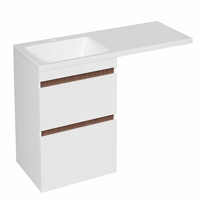 Modern White Bathroom Vanity With Drawers And Wooden Accent Countertop 3d model