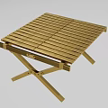 Golden Outdoor Table with Striped Tabletop and Folding Legs for Garden Patio Use