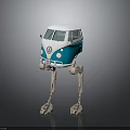 White And Blue Volkswagen Van Robot Creature With Mechanical Legs Design