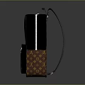 Fashionable Backpack Brown With Yellow Monogram Pattern Black Straps And Front Zipper Pocket