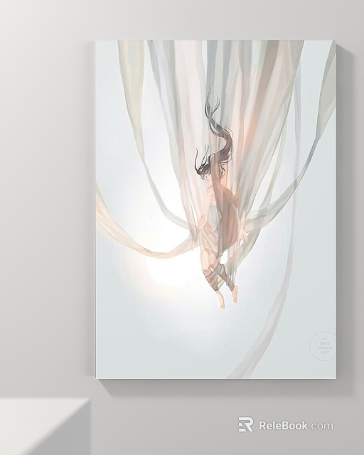 Ethereal Figure Painting With Flowing Fabric And Soft Light Background 3d model 