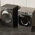 Modern Black Washing Machine And Dryer In Home Interior Setup