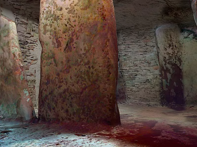 Ancient Cave Terrain With Massive Stone Pillars And Rough Stone Walls 3d model