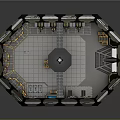 Futuristic Sci-Fi Indoor Facility With Central Tower Industrial Equipment And Tiled Floor