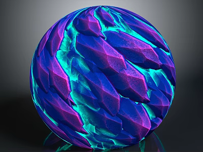 Vibrant Sphere With Crystal Texture And Purple Blue Green Geometric Patterns 3d model